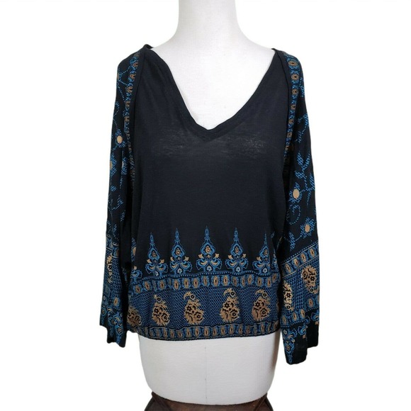 Free People Medallion Printed Top Linen Blend  XS - Picture 1 of 10